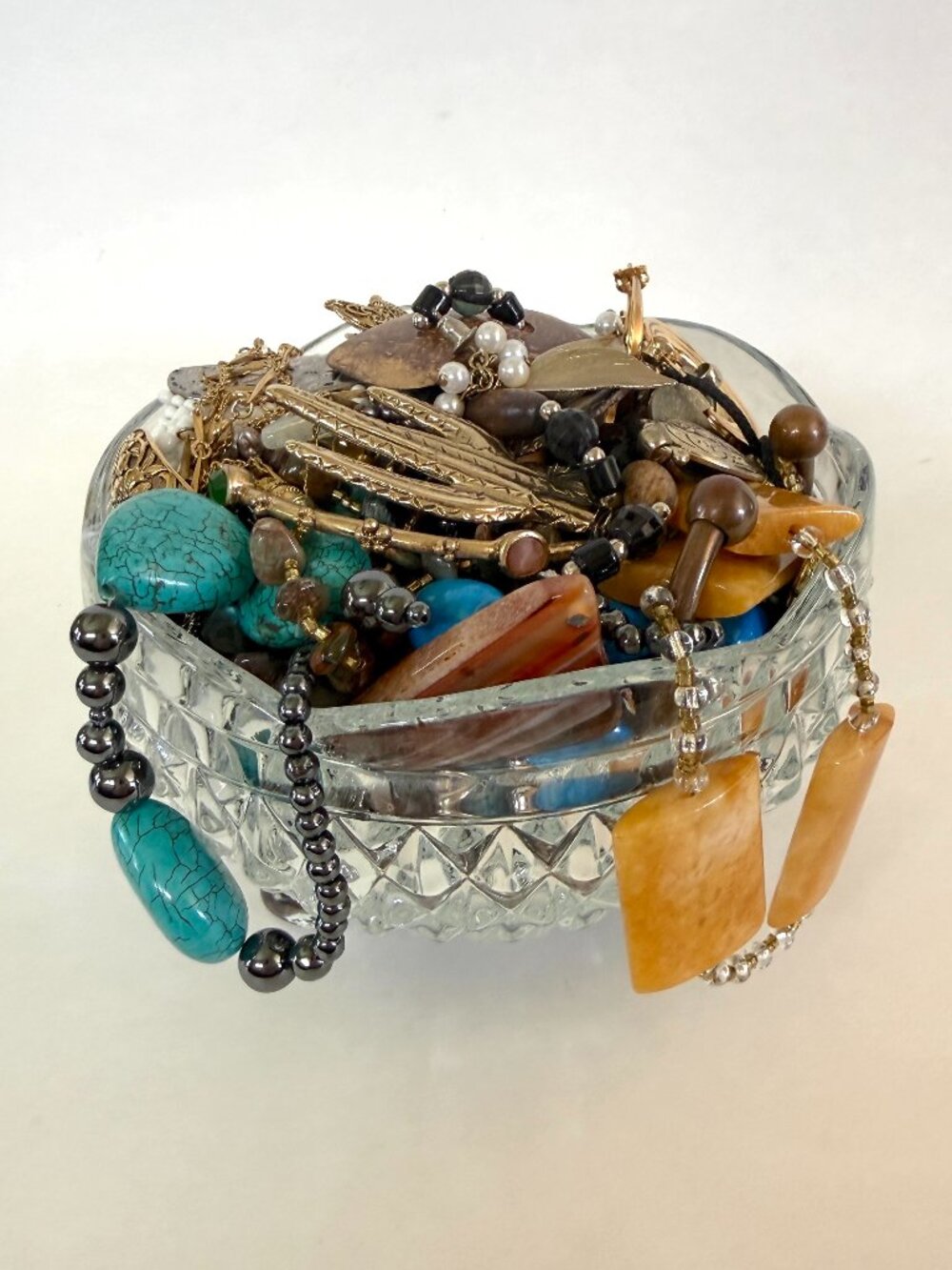 Mystery Jewelry Jar Boho Southwestern Vintage Anchor Hocking Bowl 2 lb 14oz
